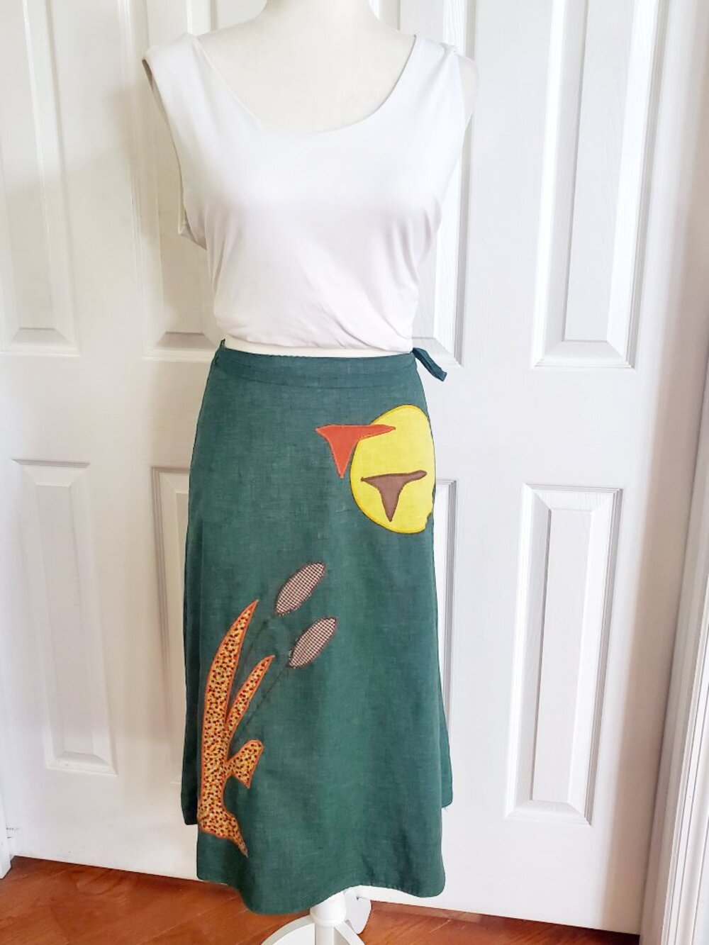 Vintage The Pond Reversible Wrap Skirt Cottagecore Gingham Folk Art Midi Skirt M - Picture 2 of 13